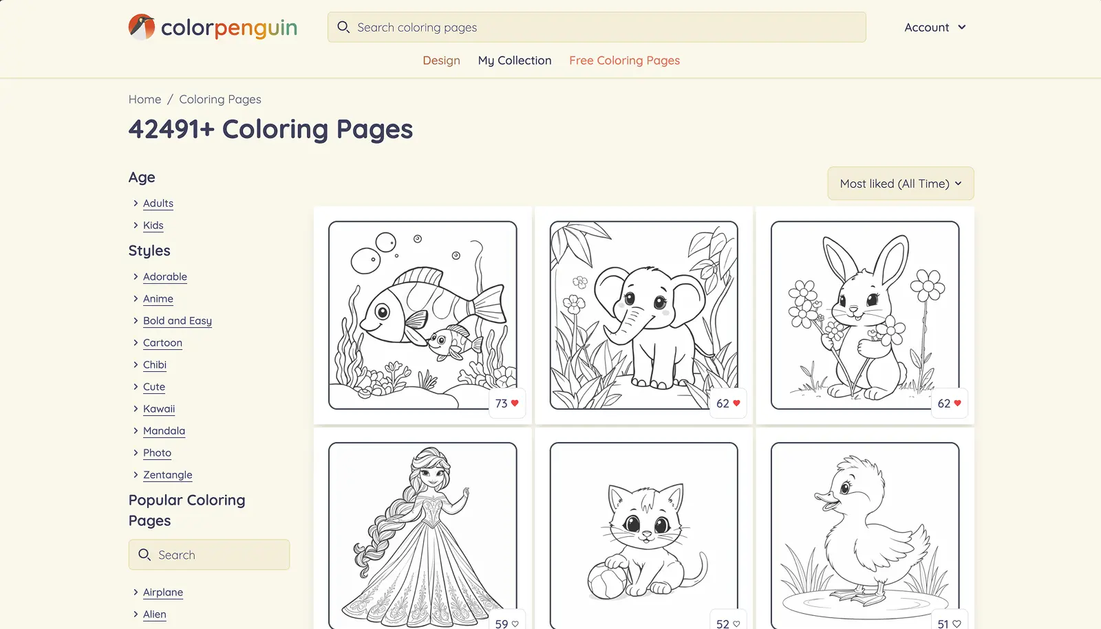 ColorPenguin free coloring pages library